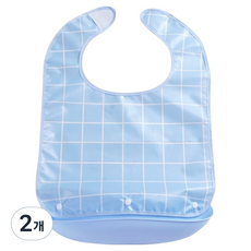 뉴실버 체크 방수 어르신 환자 성인 식사 커버 세면 탈부착가능 턱받이 53 x 36 cm, 블루, 2개