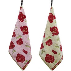 花朵印花掛式抹布 粉色+米色, 混色, 2件