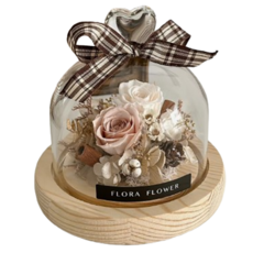 永生花愛心玻璃罩夜燈, 奶茶色 復古暖色, 10W x 12.5H cm