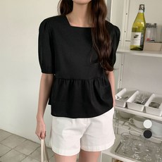 afinar 女款方領抓皺泡泡紗泡泡袖上衣