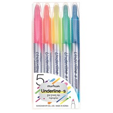 munhwA Underline S 螢光筆, 粉色 + 橘色 + 黃色 + 藍色 + 綠色, 1組