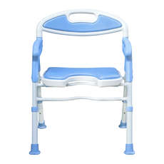 Sunlus 三樂事 摺疊式軟墊洗澡椅 EVA發泡材質 防滑質感扶手 鋁製主支架 防滑腳墊, U型款 藍色 + 白色, 1個
