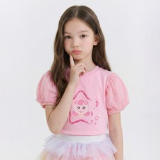 PremierFam 女童 Catch! Teenieping 蕾絲泡泡袖五分袖T恤