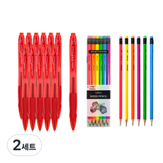 문화연필 에버펜 0.5mm 12p + 투코비 코마 삼각 지우개 연필 TC-208 B 12p 세트, 빨강(볼펜), 2세트