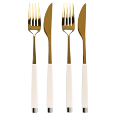 法式白朗奶油金叉刀兩人餐具組, 1套, 叉子 2p + 刀子 2p, 金霜