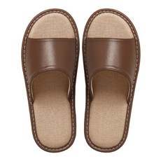 真皮頭層牛皮防滑軟底縫線裝飾室內拖鞋 舒適 PVC底, 棕色, 1雙