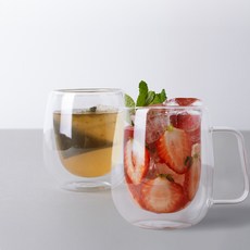 반비노 손잡이 이중 내열 유리컵 250ml, 2개