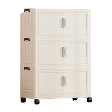 磁吸雙開門收納櫃, 加大容量, 靜音萬象輪, 杏色, 1個