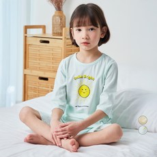 LollyTree 兒童提花七分素色亮點家居服上下套裝