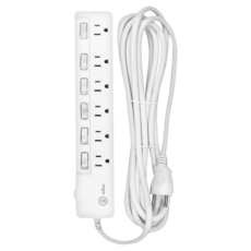 aibo 新版安規/過載斷電/防雷擊/獨立開關 15A安全延長線 3P六開六插 扁插, 4.5m, 白色, 1個