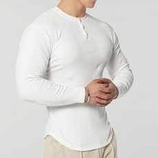 맨즈건 남성용 헬시스 머슬핏 골지 단추 긴팔 티셔츠 00091
