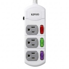 Kinyo 3開3插延長線 3孔, 1.8m, 白色, 1個