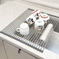 UH家居裝飾 韓國製 可折疊式水槽捲式瀝水架 24桿, 銀色, 1個
