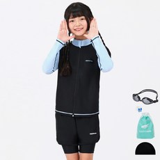 aquatica 兒童防曬拉鍊上衣 AQAJJ451 + 三分水上運動緊身短褲 AQA420 + 一般泳鏡 5件組