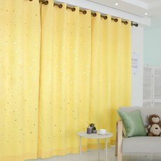 星星鏤空白色遮光長窗窗簾 穿孔式 2入, 03 黃色