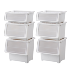 STYLE 格調 繽紛斜口翻蓋收納箱組 - 多功能可堆疊收納整理箱, 大 2個 + 中 2個 + 小 2個, GR 灰色, 1組