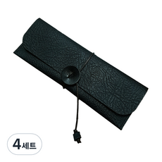 더보테가 핸드메이드 가죽 필통 + 펜슬캡 세트 각인 무, 버팔로 엠보 블랙, 4세트