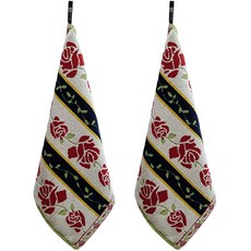 花朵印花掛式抹布 粉色+米色, 米色線, 2件