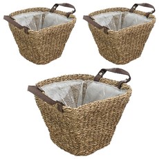 Garden in the City 附提把方型藤編草編籃, 單一顏色, 3個