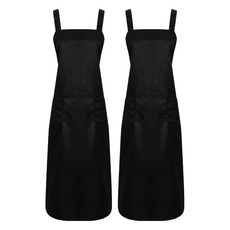 YAMUJIN 廚房 咖啡廳 美容 長款圍裙, 黑色, 2個