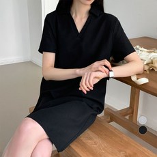 afinar 女款翻領迷你Polo連身裙, 黑色