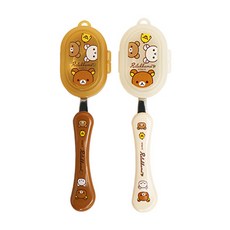 Rilakkuma 拉拉熊 快樂便利叉匙 2入組, 1支湯匙 + 1支叉匙 + 2個收納盒, 1組, 棕色, 象牙色