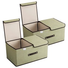 小麥購物 雙蓋儲物棉麻加厚大號摺疊收納箱 35L L2332, 2個, 綠色