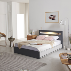 크렌시아 오로라2 LED 멀티수납 침대 + 독립 매트리스 CL40T 그레이 화이트 방문설치, 그레이화이트