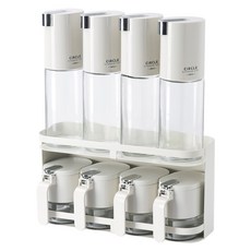 PINMOO 品沐 食味調味罐壁掛9件組 白色, 1套, 4個密封調味罐 + 4個自動開蓋油壺 + 置物架