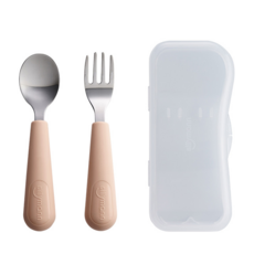 sillymann 幼兒湯匙叉子組, 奶油蜜桃, 湯匙 + 叉子 + 收納盒, 1套