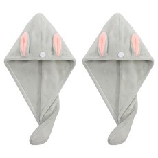 簡約文字兔耳乾髮帽 加厚珊瑚絨 淺粉/淺紫/卡其/灰色, 1組