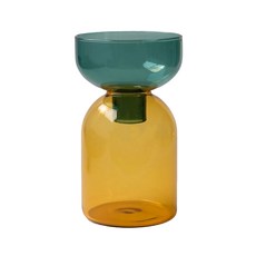 PRIME 雙層花瓶 圓瓶, 82 x 82 x 140mm, 綠色 + 黃色