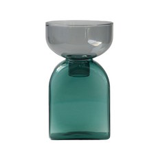 AMABRO 雙層花瓶 日本設計, 綠色 + 灰色, 1個, 方 8.2 x 8.2 x 14cm 圓 8.2 x 8.2 x 14cm