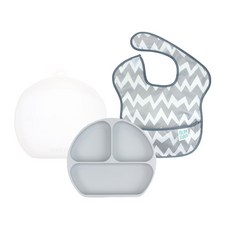 BUMKiNS 基本餐盤餐具3件組, 01號, 餐盤+蓋子+圍兜