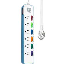 FONG HUA 崶華 翹翹板開關七開六插15A三芯電腦延長線 4尺, 1.2m, 白色, 1條