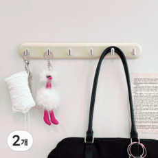 DEMIMOOD 杏仁造型壁掛黏貼式6連掛鉤, 2個, 象牙白