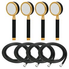 KOXINA 超大水壓輕質鋁合金淋浴噴頭黑金+金屬繩黑色1.5m套裝, 4組, 金色