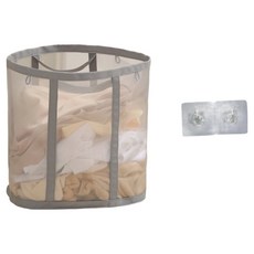 便利家居 可折疊網狀洗衣籃 + 掛鉤組, 灰色