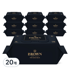 브라운 VIP 골드 블루 도톰한 엠보싱 저자극 아기 물티슈 캡형, 80g, 70매, 20개