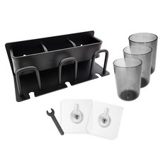 太空鋁牙刷置物架 3人款, 附贈漱口杯+免釘膠+輔助貼, 黑色, 1組