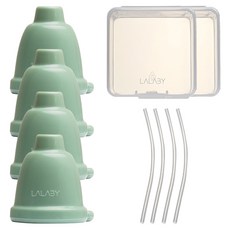 LALABY Combi矽膠吸管帽含收納盒組, 2組, 綠色