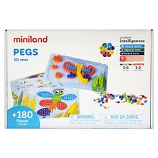 Miniland 1cm小拼豆幼童180顆學習組 附透明板及圖卡 西班牙原裝進口 訓練手眼協調, 1組