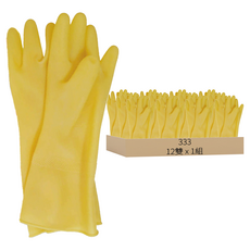 333 橡膠手套 12雙入組, 黃色, 9x13寸, 1組