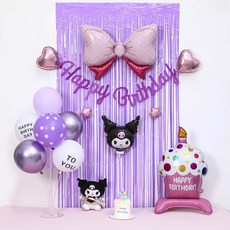 P&B UNITY 紫色蛋糕氣球掛旗窗簾套組, 02 紫色庫洛米, 1套