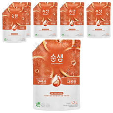 Soonsaem 檸檬酸西柚洗碗精補充裝, 葡萄柚/柳橙, 1.2L, 6個