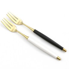 Bogen 韓國製造 Le Bien 金色餐具 茶叉 2入, 1個, 黑色, 白色