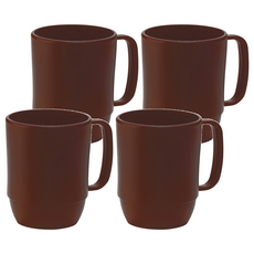 inomata 高有耳杯 可直接放入微波爐加熱 帶手把設計, 咖啡色, 4個