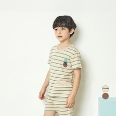 unifriend 童款鳳梨圖案條紋五分袖T恤短褲組