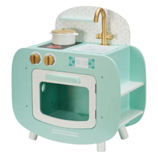 teamson kids 小小廚師雷納木製玩具廚房 附鍋具, 薄荷綠, 1個