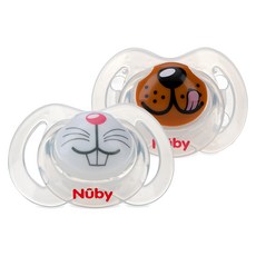 Nuby 動物朋友系列 安撫奶嘴組, 0~6個月, 兔子款+小狗款, 1組
